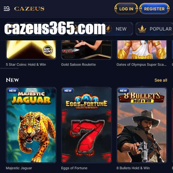 Cazeus Casino - Popular Games Section