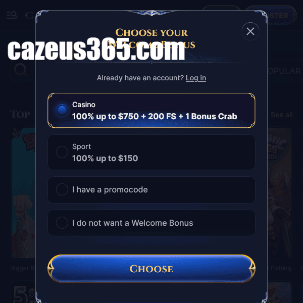 Cazeus Casino - Welcome Bonus Selection